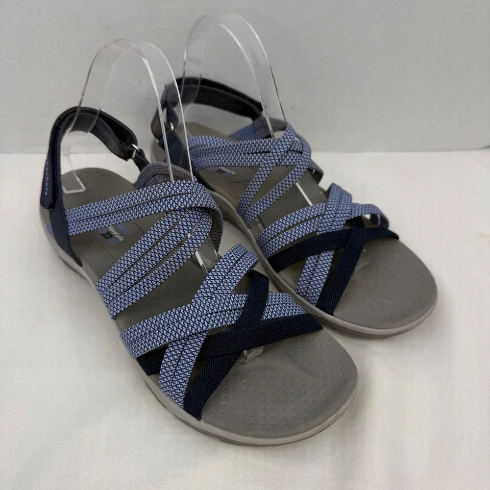 Skechers Reggae Slim Stretch Sandals Blue Navy Strappy Arch Comfort Footbed